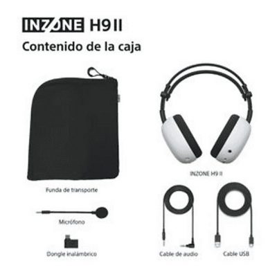 Auriculares gaming - Sony INZONE H9 II, Inalámbricos, Noise Cancelling, Fnatic, Micrófono, IA, 30h, Bluetooth/LE/2,4 GHz, Ligeros, PC, WHG910N, Blanco