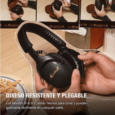 Auriculares inalámbricos - Marshall Monitor III A.N.C., Circumaurales, Bluetooth 5.3, Cancelación de ruido, 100h Autonomía, Plegables, Negro