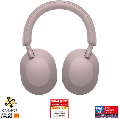 Auriculares inalámbricos - Sony WH-1000XM5P, Cancelación ruido (Noise Cancelling), 30h, Hi-Res, Carga Rápida, Con Asistente, Bluetooth, Diadema, Rosa