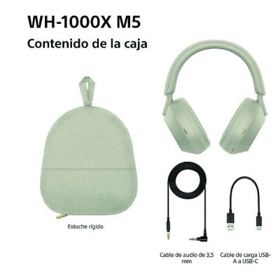 Auriculares inalámbricos - Sony WH-1000XM5S, Cancelación ruido (Noise Cancelling), 30h, Hi-Res, Carga Rápida, Con Asistente, Bluetooth, Diadema, Plata