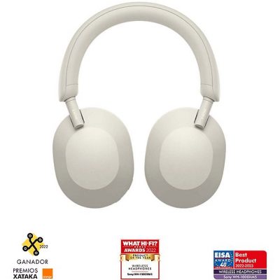 Auriculares inalámbricos - Sony WH-1000XM5S, Cancelación ruido (Noise Cancelling), 30h, Hi-Res, Carga Rápida, Con Asistente, Bluetooth, Diadema, Plata