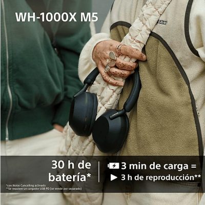 Auriculares inalámbricos - Sony WH-1000XM5S, Cancelación ruido (Noise Cancelling), 30h, Hi-Res, Carga Rápida, Con Asistente, Bluetooth, Diadema, Plata