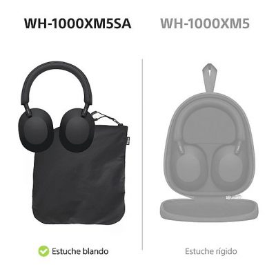 Auriculares inalámbricos - Sony WH-1000XM5SA, Estuche blando, Cancelación ruido , 30h, Hi-Res, Carga Rápida, Bluetooth, Diadema, iOS/Android, Negro