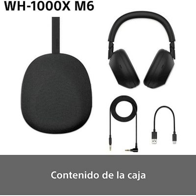 Auriculares inalámbricos - Sony WH-1000XM6, Cancelación ruido, 30h Autonomía, Hi-Res, Carga Rápida, Cómodo, Plegable, iOS/Android, Negro