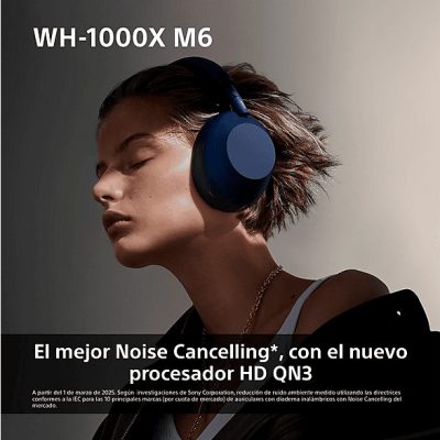 Auriculares inalámbricos - Sony WH-1000XM6, Cancelación ruido, 30h Autonomía, Hi-Res, Carga Rápida, Cómodo, Plegable, iOS/Android, Negro