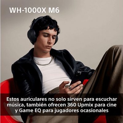 Auriculares inalámbricos - Sony WH-1000XM6, Cancelación ruido, 30h Autonomía, Hi-Res, Carga Rápida, Cómodo, Plegable, iOS/Android, Plata