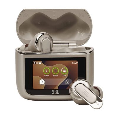 Auriculares True Wireless - JBL Tour Pro 3, Sonido espacial 360, Cancelación de ruido adaptativa, 40 h, Estuche con pantalla, asistente de voz, Latte
