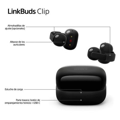 Auriculares True Wireless - Sony LinkBuds Clip, Estilo abierto, 3 modos de escucha, IPX4, Llamadas nítidas, 37 horas, IA, Táctil, iOS/Android, Lavanda