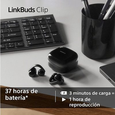 Auriculares True Wireless - Sony LinkBuds Clip, Estilo abierto, 3 modos de escucha, IPX4, Llamadas nítidas, 37 horas, IA, Táctil, iOS/Android, Lavanda