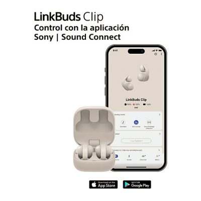 Auriculares True Wireless - Sony LinkBuds Clip, Estilo abierto, 3 modos de escucha, IPX4, Llamadas nítidas, 37 horas, IA, Táctil, iOS/Android, Negro