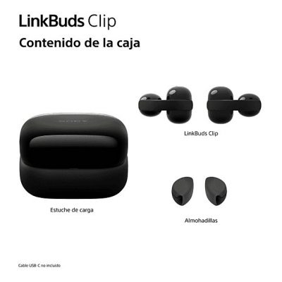 Auriculares True Wireless - Sony LinkBuds Clip, Estilo abierto, 3 modos de escucha, IPX4, Llamadas nítidas, 37 horas, IA, Táctil, iOS/Android, Negro
