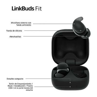 Auriculares True Wireless - Sony LinkBuds Fit, Cancelación de ruido (Noise Cancelling), Bluetooth, HiRes, 21 horas, iOS y Android, Google, IPX4, Negro