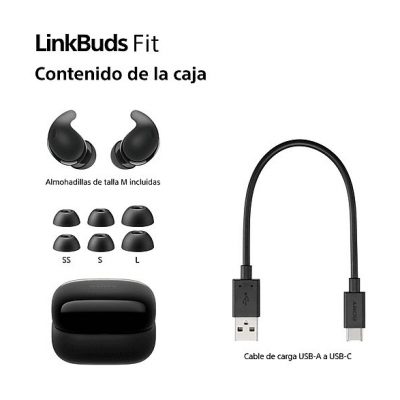 Auriculares True Wireless - Sony LinkBuds Fit, Cancelación de ruido (Noise Cancelling), Bluetooth, HiRes, 21 horas, iOS y Android, Google, IPX4, Negro