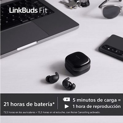 Auriculares True Wireless - Sony LinkBuds Fit, Cancelación de ruido (Noise Cancelling), Bluetooth, HiRes, 21 horas, iOS y Android, Google, IPX4,Blanco