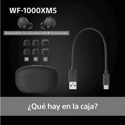 Auriculares True Wireless - Sony WF1000XM5B, Cancelación de ruido (Noise Cancelling), Hi-Res, Google assistant, Alexa, Siri, 24 horas, IPX4, Negro