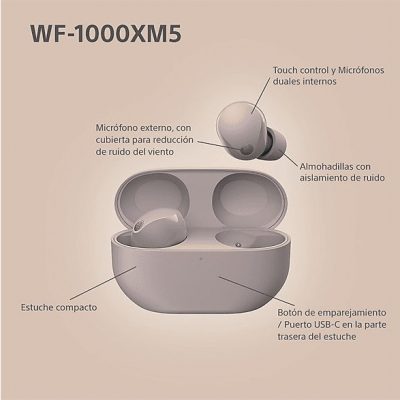 Auriculares True Wireless - Sony WF1000XM5P, Cancelación de ruido (Noise Cancelling), Hi-Res, Google assistant, Alexa, Siri, 24 horas, IPX4, Rosa