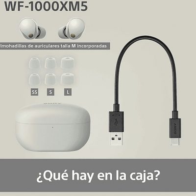 Auriculares True Wireless - Sony WF1000XM5S, Cancelación de ruido (Noise Cancelling), Hi-Res, Google assistant, Alexa, Siri, 24 horas, IPX4, Plata