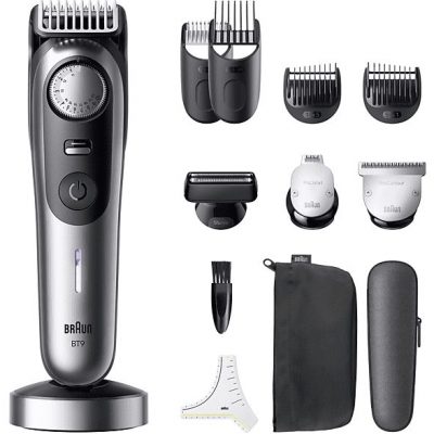 Barbero - Braun Series 9 BT9560, 12 Accesorios para barba, 52 ajustes de longitud, Bloqueo de precisión, Lámina ProBlade, PowerBoost, Wet&Dry, Cromo