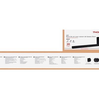 Barra de sonido con subwoofer - THOMSON SB250BT, Bluetooth, Subwoofer Con cable, 200 W, Negro