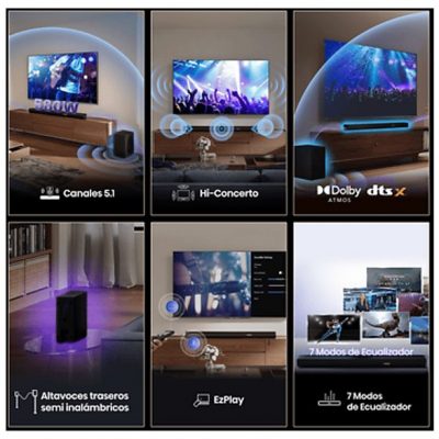 Barra de sonido - Hisense AX5100Q, Bluetooth, Subwoofer Inalámbrico, 580 W, Hi- Concerto, HDMI eARC, Dolby Atmos, Negro
