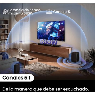 Barra de sonido - Hisense AX5100Q, Bluetooth, Subwoofer Inalámbrico, 580 W, Hi- Concerto, HDMI eARC, Dolby Atmos, Negro