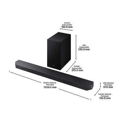 Barra de sonido - Samsung HW-Q600F/ZF, Bluetooth, Inalámbrico, 380 W, Subwoofer y Dolby Atmos inalámbrico, 3.1.2 canales, Negro