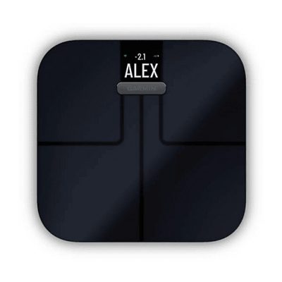 Báscula de baño - GARMIN 010-02294-12, Peso máximo 181,4 kg, Batería/s AAA, Indicador Masa Corporal (IMC), Bluetooth, Negro