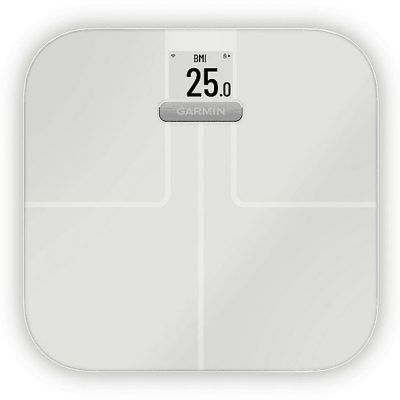 Báscula de baño - GARMIN 010-02294-13, Peso máximo 181,4 kg, Batería/s AAA, Indicador Masa Corporal (IMC), Bluetooth, Blanco