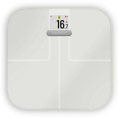 Báscula de baño - GARMIN 010-02294-13, Peso máximo 181,4 kg, Batería/s AAA, Indicador Masa Corporal (IMC), Bluetooth, Blanco