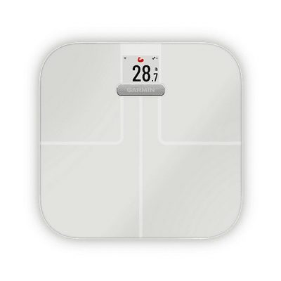 Báscula de baño - GARMIN 010-02294-13, Peso máximo 181,4 kg, Batería/s AAA, Indicador Masa Corporal (IMC), Bluetooth, Blanco