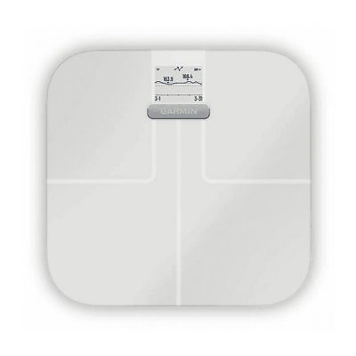 Báscula de baño - GARMIN 010-02294-13, Peso máximo 181,4 kg, Batería/s AAA, Indicador Masa Corporal (IMC), Bluetooth, Blanco