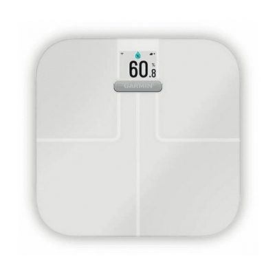 Báscula de baño - GARMIN 010-02294-13, Peso máximo 181,4 kg, Batería/s AAA, Indicador Masa Corporal (IMC), Bluetooth, Blanco