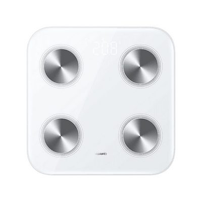 Báscula de baño - HUAWEI 55026228, Peso máximo 150 kg, Batería/s AAA, Indicador Masa Corporal (IMC), Bluetooth, Blanco