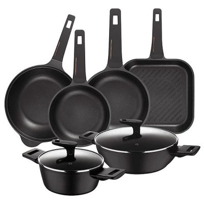 Batería de cocina - BERGNER PK8742, 2.2 l, Aluminio forjado, Negro