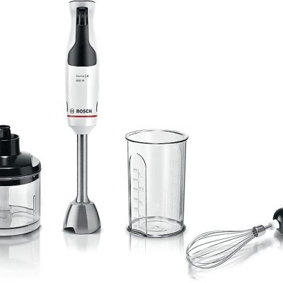 Batidora de mano - BOSCH MSM4W421, 800 W, Totalmente variable velocidades, Negro, Blanco