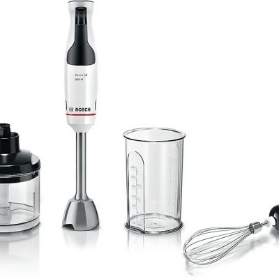 Batidora de mano - BOSCH MSM4W421, 800 W, Totalmente variable velocidades, Negro, Blanco