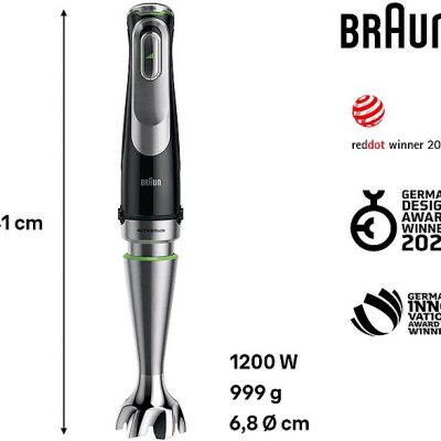 Batidora de mano - BRAUN MQ9195XLI, 1200 W, Totalmente variable velocidades, Inox