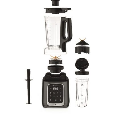 Batidora de vaso - Moulinex InfinyMix+ LM91HD, 1600 W, 2.6 L, 6 Cuchillas, 10 velocidades, Tecnología Powelix, 5 Programas, Vaso Tritan, Titanio