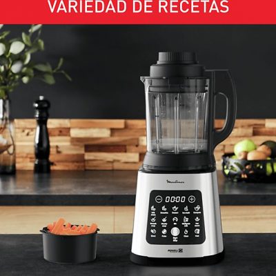 Batidora de vaso - Moulinex Perfectmix Cook LM835D, 1400 W, 2 L, 6 Cuchillas Powelix, Recetas Frías y Calientes, 10 programas, Táctil, Inox.