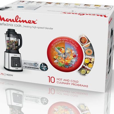Batidora de vaso - Moulinex Perfectmix Cook LM835D, 1400 W, 2 L, 6 Cuchillas Powelix, Recetas Frías y Calientes, 10 programas, Táctil, Inox.