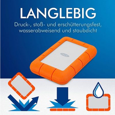 Disco duro externo 5 TB - LACIE STJJ5000400, 2,5 ", HDD, Plateado + naranja