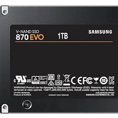 Disco duro SSD 1 TB - Samsung 870 EVO MZ-77E1T0B/EU, 2.5 Pulgadas, Interno, Interfaz SATA 6 GB/s, Negro