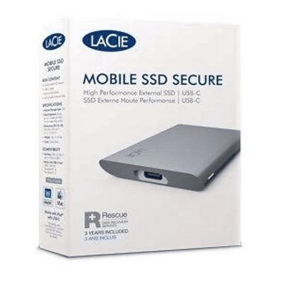 Disco duro SSD externo 1 TB - Lacie Mobile SSD Secure, 1x USB-C, Negro