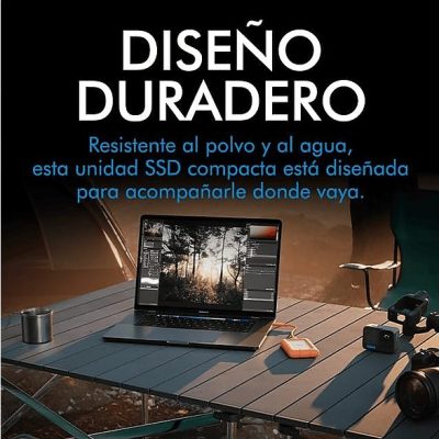 Disco duro SSD externo 1TB - Lacie Rugged Mini, 1TB, USB-C, 2.5", Naranja