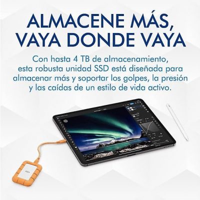 Disco duro SSD externo 1TB - Lacie Rugged Mini, 1TB, USB-C, 2.5", Naranja