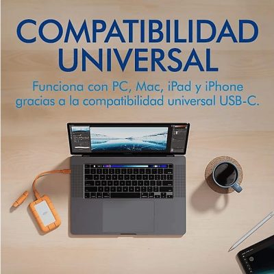 Disco duro SSD externo 1TB - Lacie Rugged Mini, 1TB, USB-C, 2.5", Naranja