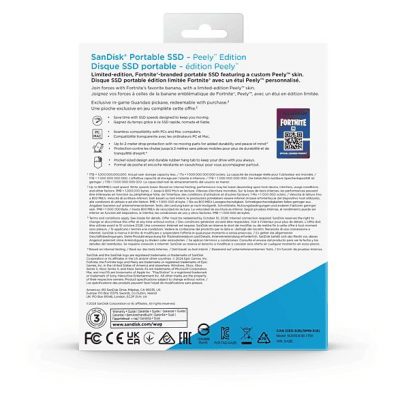 Disco duro SSD externo 1TB - Sandisk Fortnite® Portable SSD, edición Banano, Peely, Hasta 800 MB/s, USB 3.2, Amarillo