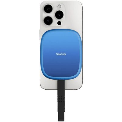 Disco duro SSD externo 2 TB - Sandisk Creator Phone SSD, Compatible con MagSafe, Hasta 1000MB/s lectura, Azul
