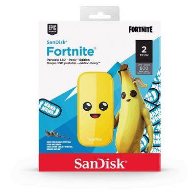 Disco duro SSD externo 2TB - Sandisk Fortnite® Portable SSD, edición Banano, Peely, Hasta 800 MB/s, USB 3.2, Amarillo