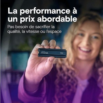 Disco duro SSD interno 2 TB - CRUCIAL P510 PCIe Gen5 NVMe con Heatsink, Interno, Negro